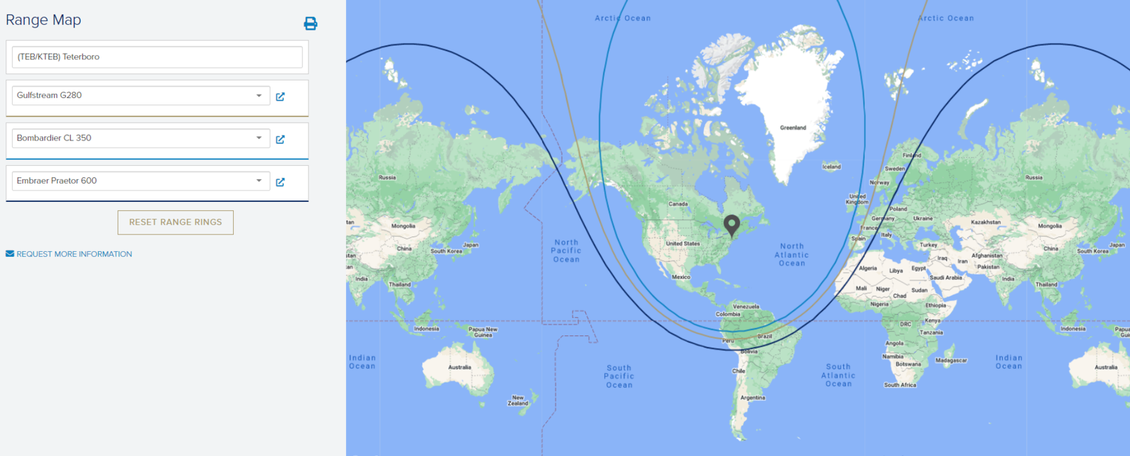 Aircraft Range Map Calculator How far will my jet fly